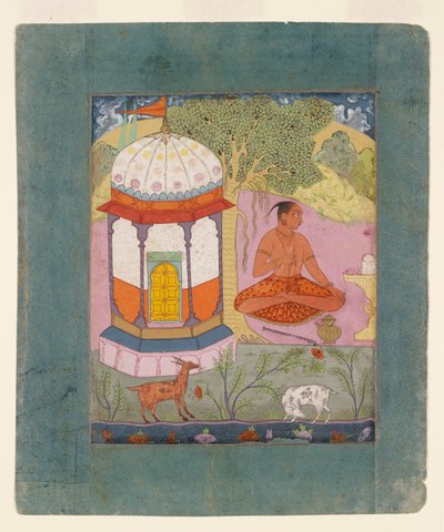 Asceta en un paisaje, ilustrando el modo musical Bangali Ragini de Unbekannt