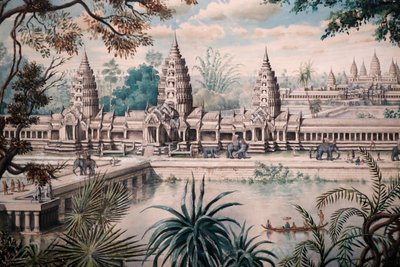 Museo de Civilizaciones Asiáticas, Angkor, Explorando la ciudad sagrada de Camboya, Vista de Angkor Wat, Impresión basada en un dibujo de Jacques Guiaud después de un boceto de Henri Mouhot, Vista de Angkor Wat por Louis Delaporte alrededor de 1870-73, Sin de Unbekannt