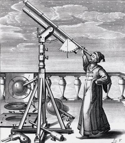 Telescopio astronómico con observador de Unbekannt