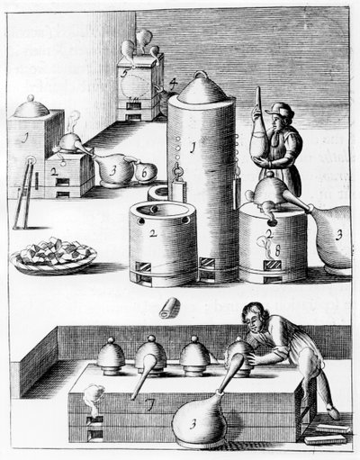 Athanor o Harry el Lento, un horno autoalimentado que mantiene una temperatura constante, 1683 de Unbekannt