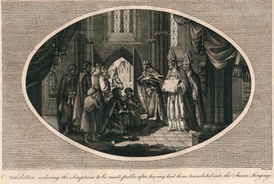 Athelstan ordenando la publicación de las escrituras traducidas al anglosajón, 930s 1793 de Unbekannt