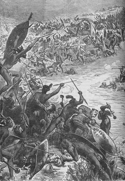 Ataque de los zulúes a la escolta del Octogésimo Regimiento en el río Intombe de Unbekannt