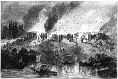 Ataque al Fuerte Pequot, 1637 c. 1880 de Unbekannt