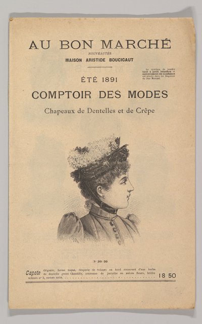 Au Bon Marché-Comptoir des Modes, Sombreros de Encaje y Crepé, Verano 1891, 1891 de Unbekannt