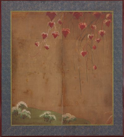 Vid otoñal, árboles distantes y nieve, período Edo, 1615-1868 de Unbekannt