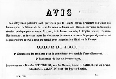 Aviso, de los carteles políticos franceses de la Comuna de París, mayo 1871 de Unbekannt