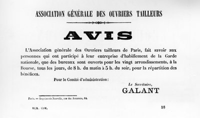 Aviso, de los carteles políticos franceses de la Comuna de París, mayo de 1871 de Unbekannt