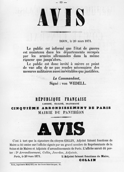 Avise, de los carteles políticos franceses de la Comuna de París, mayo 1871 de Unbekannt