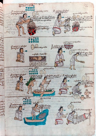 Educación azteca de niños (izquierda) y niñas (derecha) de Unbekannt