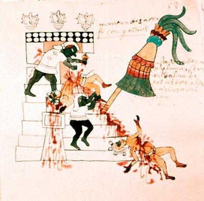 Sacrificio en el templo azteca de Unbekannt