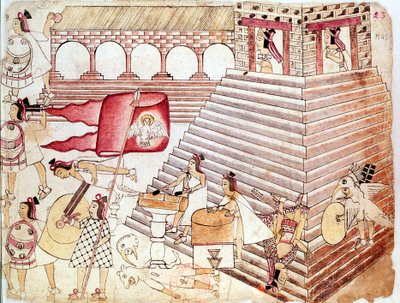 Guerreros aztecas defendiendo el templo de Tenochtitlán, México de Unbekannt