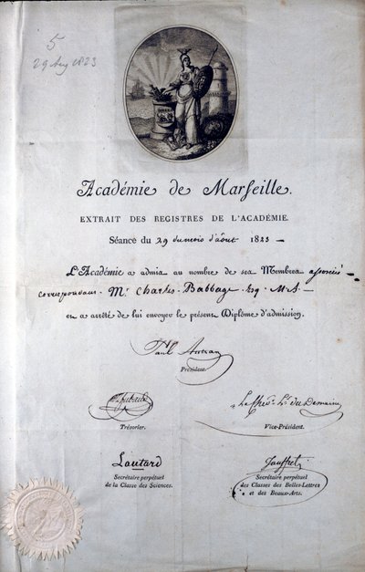 Diploma de Babbage de la Academia de Marsella de Unbekannt
