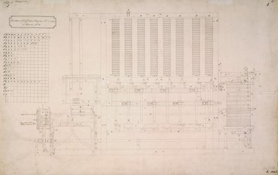 Motores de Babbage, dibujo de la vista lateral del Motor de Diferencias No 2 de Unbekannt