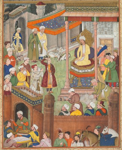 Babur recibe el botín y el saludo de Humayun después de la victoria sobre el Sultán Ibrahim de Unbekannt