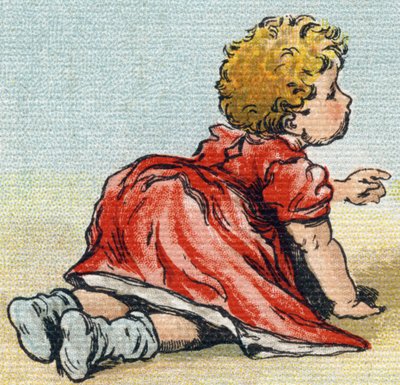 Bebé. Grabado en "Alphabet de ma petite fille". Bernardin-Bechet y Fils, libreros-editores, París, alrededor de 1895. Álbum inquebrantable sobre lienzo. Bibliothèque des Bébés. 12 páginas. Álbum que contiene un método de lectura y un abecedario ilustrativo de Unbekannt