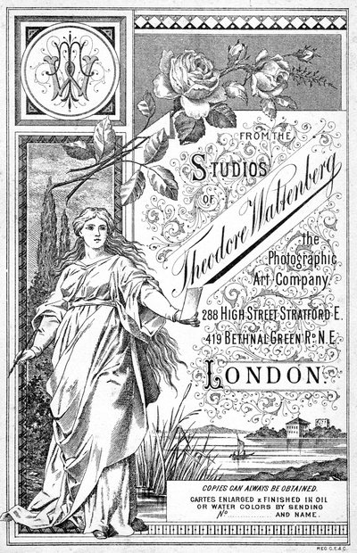 Reverso de una fotografía promocionando el estudio de Theodore Waltenberg, c. 1890-1909 de Unbekannt
