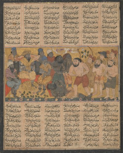 Bahram Gur exhibiendo su destreza en la lucha en la corte de Shangul, ca. 1300-1330 de Unbekannt