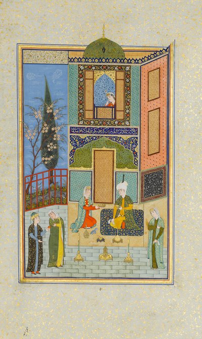 Bahram Gur en el Palacio Verde el Lunes, Folio de un Khamsa Quinteto de Nizami, A.H. 931A.D. 152 de Unbekannt