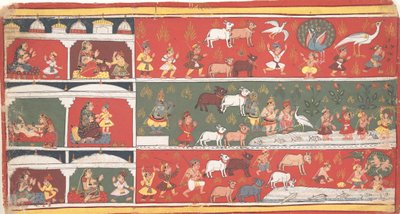 Bakasura, el demonio grulla, llega a Brindavan... un Bhagavata Purana disperso..., ca. 1700 de Unbekannt