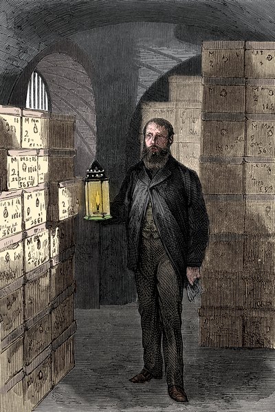 Tienda de billetes en las bóvedas del Banco de Inglaterra, c1870 de Unbekannt