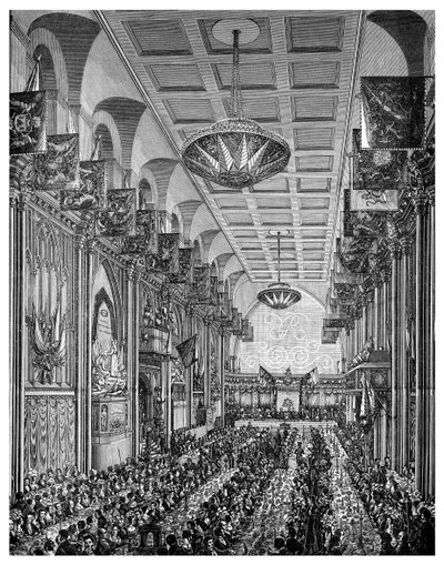 Banquete en el Gran Salón para la Reina Victoria, Guildhall, Ciudad de Londres, noviembre de 1837 de Unbekannt