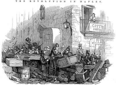 Barricada en la Strada di Toledo justo antes del ataque, Revolución en Nápoles, 15 de mayo de 1848 de Unbekannt