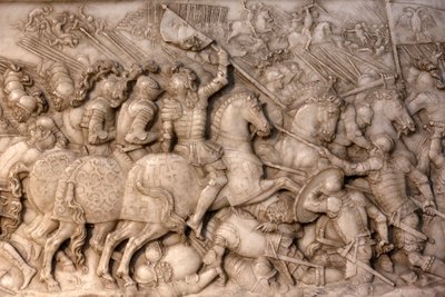 Basílica de San Denis, Tumba de Francisco I rey de Francia y Claudia de Francia, bajo relieve de la Fundación, Representación de la batalla de Cerisoles, aquí la caballería francesa enfrentando a las tropas imperiales, Saint-Denis, Francia de Unbekannt