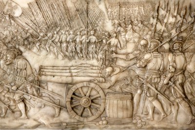Basílica de San Denis, tumba de Francisco I rey de Francia y Claudia de Francia, relieve de la batalla de Marignano en 1515 - las tropas de la Antigua Confederación Suiza, Saint-Denis, Francia de Unbekannt