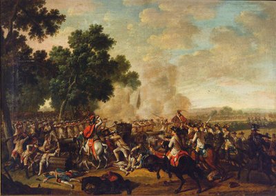 Escena de batalla de la Guerra de los Siete Años, segunda mitad del siglo XVIII de Unbekannt