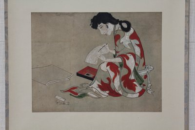 Belleza escribiendo una carta, copia de una sección del biombo de Hikone de Unbekannt