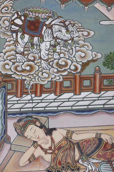 Antes del nacimiento de Siddartha Gautama, su madre soñó con un elefante blanco que le presentaba una flor de loto, Seúl, Corea del Sur de Unbekannt