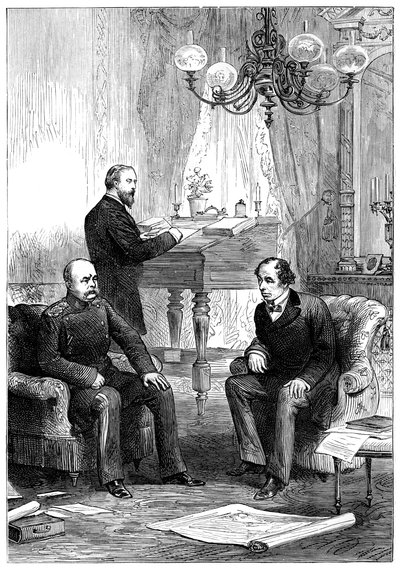 Benjamin Disraeli 1804-1881 reunido con Otto von Bismarck 1815-1898, Berlín, 1878 de Unbekannt