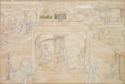 Consulta de Bhima con el Astrólogo: Escena de los Dibujos de Nala-Damayanti, c. 1790-1800 de Unbekannt