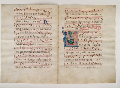Bifolio con inicial L, de un antifonario, italiano, siglo XIV de Unbekannt