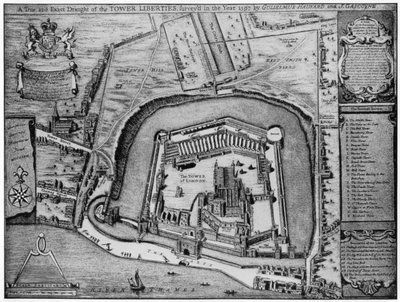 Vista aérea de la Torre y Libertades como aparecían en 1597, Londres, siglo XX de Unbekannt
