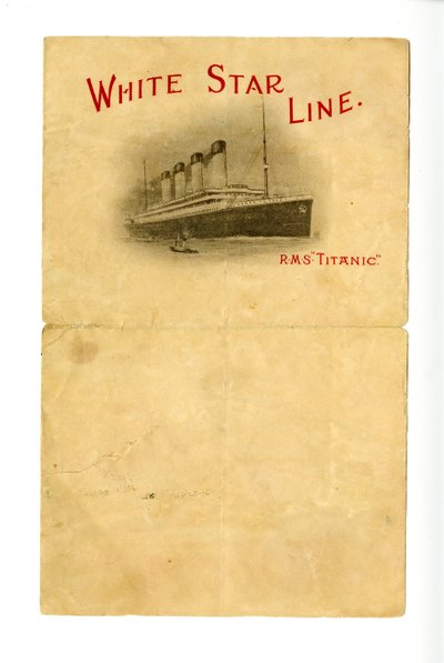 Papel de carta en blanco del RMS Titanic [dado a los Hurds por un sobreviviente desconocido], ca. 1912 de Unbekannt