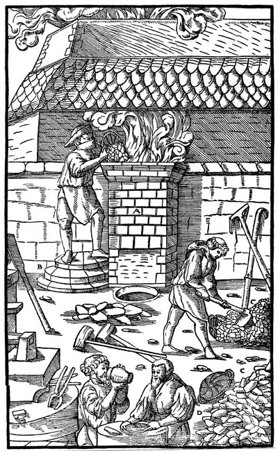 Horno de fundición para fundir mineral de hierro, 1556 de Unbekannt