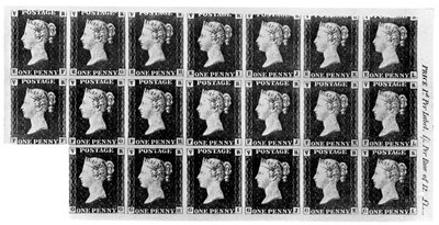 Bloque de veinte sellos Penny Black, 1840, 1910 de Unbekannt
