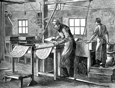 Impresores de bloques trabajando, c. 1880 de Unbekannt