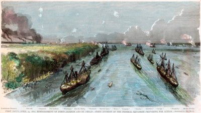 Bombardeo de los fuertes Jackson y St Philip, Luisiana, Guerra Civil Americana, abril 1862 de Unbekannt
