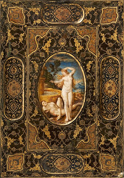 Cubierta de libro, cuero pintado, finales del siglo XVI de Unbekannt