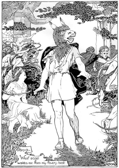 Bottom en escena de El Sueño de una Noche de Verano de William Shakespeare, 1898 de Unbekannt