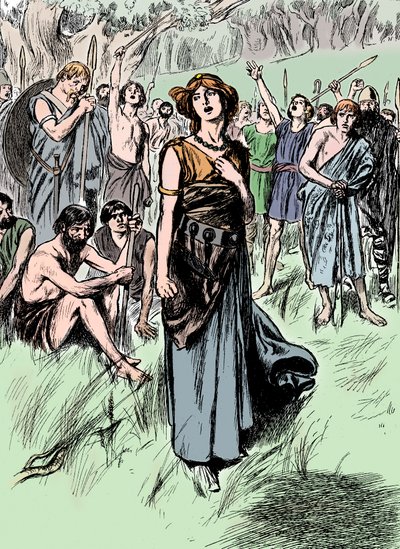 Boudicca Boadicea, reina británica de los Icenos del siglo I, arengando a sus tropas, c1900 de Unbekannt