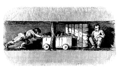 Niño empujando un camión cargado de carbón desde la cara del carbón hasta el fondo del pozo, c.1848 de Unbekannt
