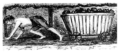 Niño minero dibujando un camión que contiene carbón a lo largo de una veta de 24 pulgadas de alto, Halifax, Yorkshire, 1848 de Unbekannt