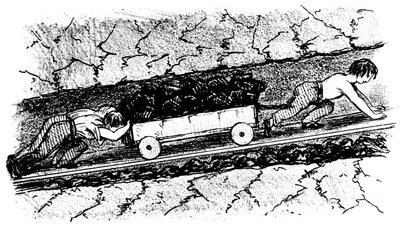 Niños mineros moviendo carbón en una veta estrecha, Lancashire, Inglaterra, 1848 de Unbekannt
