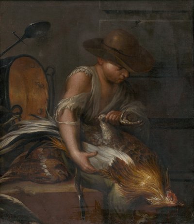 Niño con aves de corral de Unbekannt