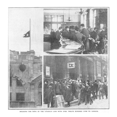 Anunciando la pérdida del Titanic con más de mil doscientas vidas a Londres, 20 de abril de 1912 de Unbekannt