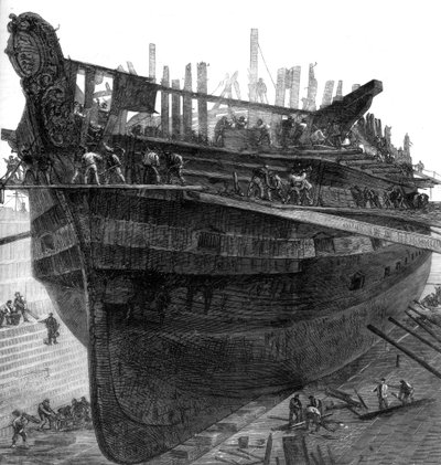 Desmantelamiento del barco hospital Dreadnought en el astillero de Chatham, 1875 de Unbekannt