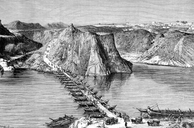 Puente de barcos sobre el Indo en Khushalgarh, Pakistán, 1895 de Unbekannt
